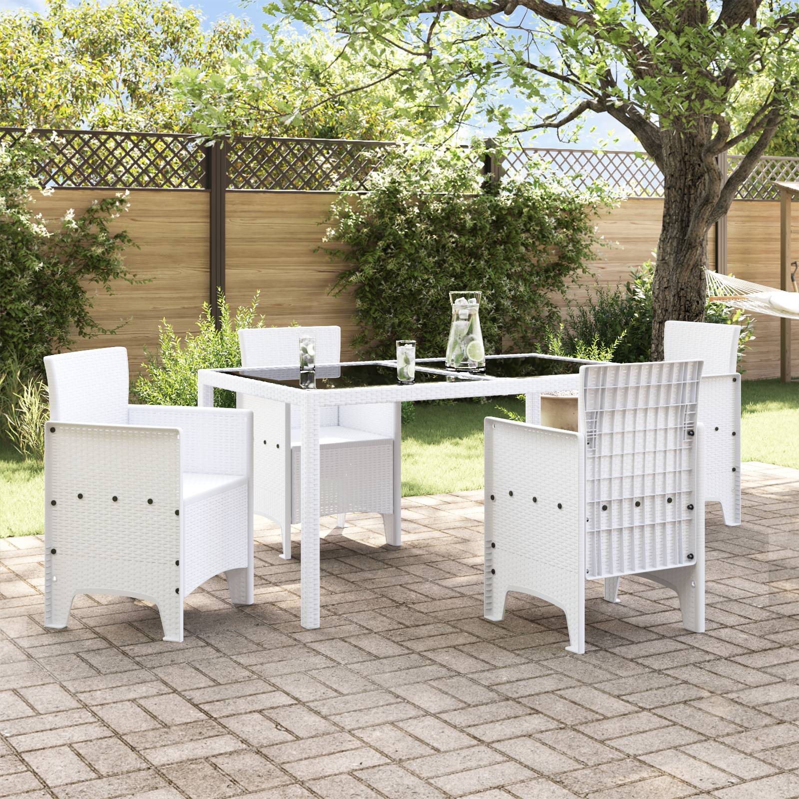 vidaXL Gartenstühle 4 Stk. Weiß Poly Rattan