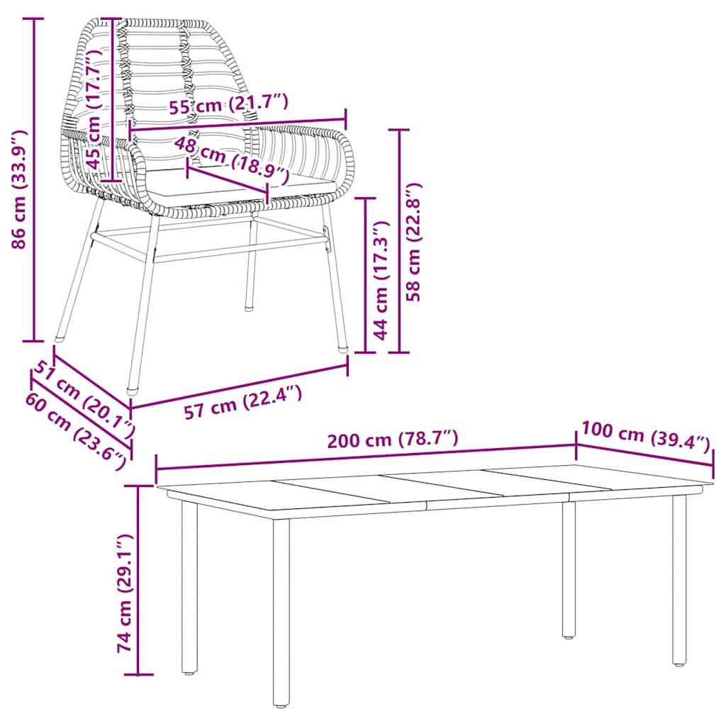 vidaXL 9-tlg. Garten-Essgruppe mit Kissen Schwarz Poly Rattan Glas