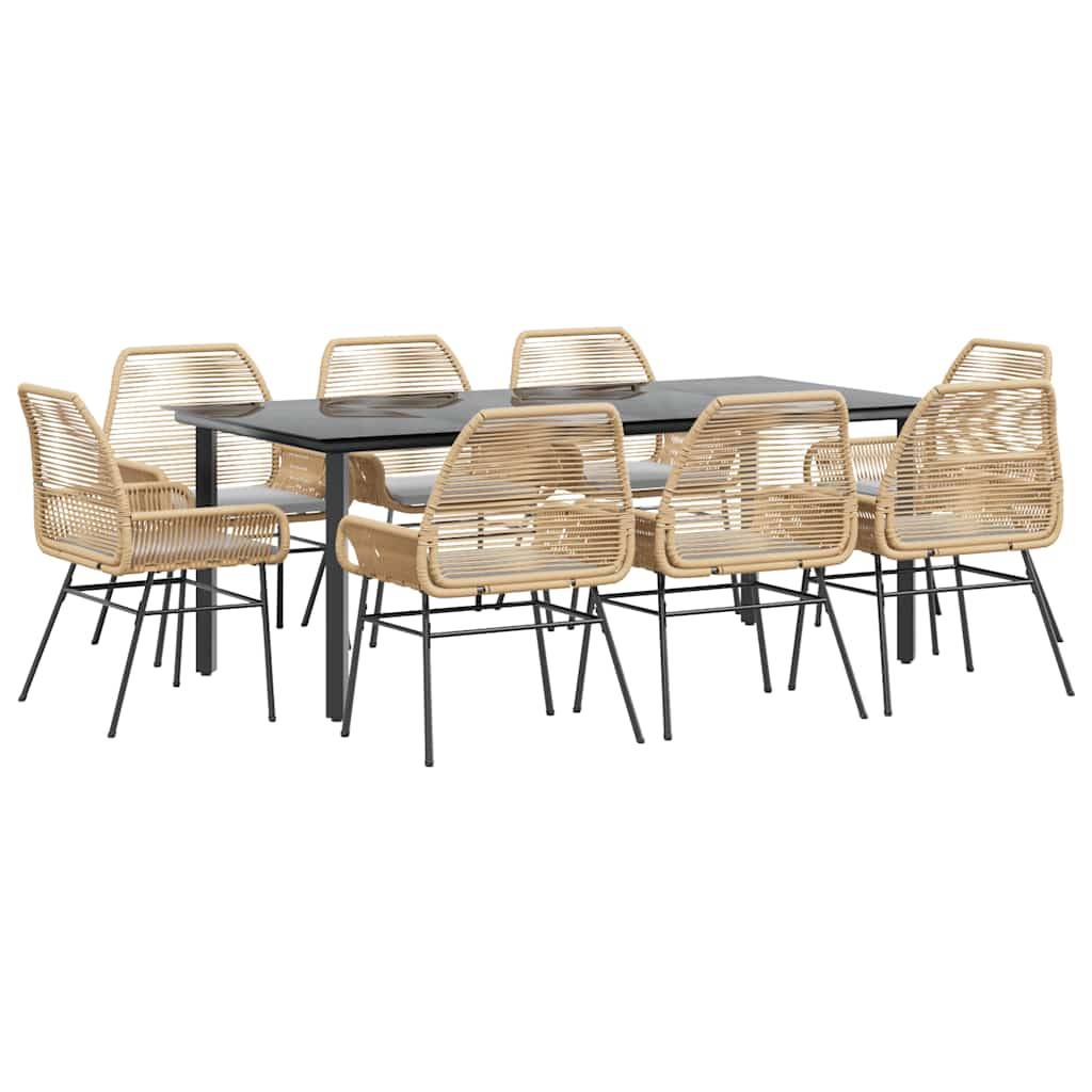 vidaXL 9-tlg. Garten-Essgruppe mit Kissen Braun Poly Rattan Glas