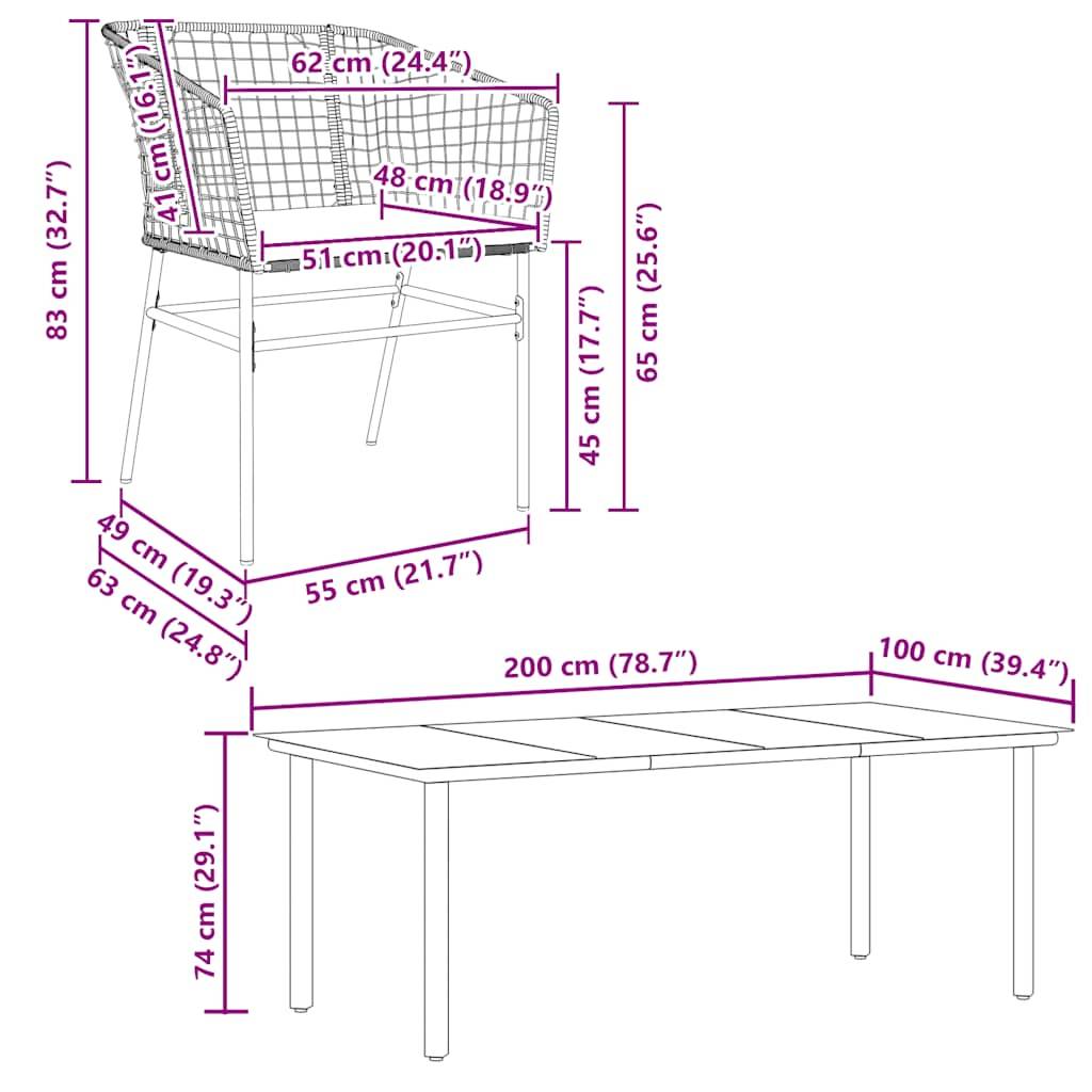 vidaXL 7-tlg. Garten-Essgruppe mit Kissen Braun Poly Rattan Glas