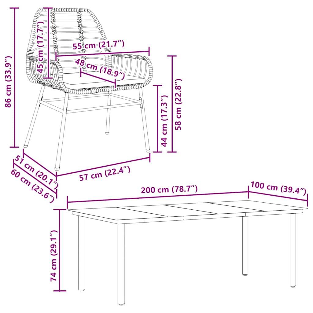 vidaXL 7-tlg. Garten-Essgruppe mit Kissen Schwarz Poly Rattan Glas