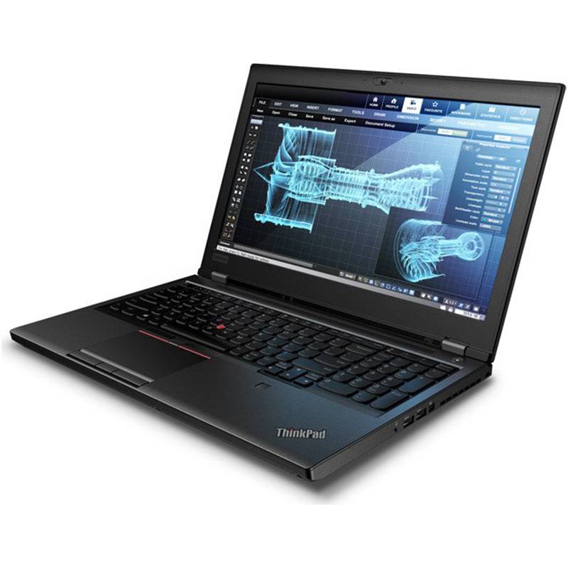 Schwarzer ThinkPad-Laptop mit einer blauen 3D-CAD-Technische Zeichnung auf seinem Bildschirm.
