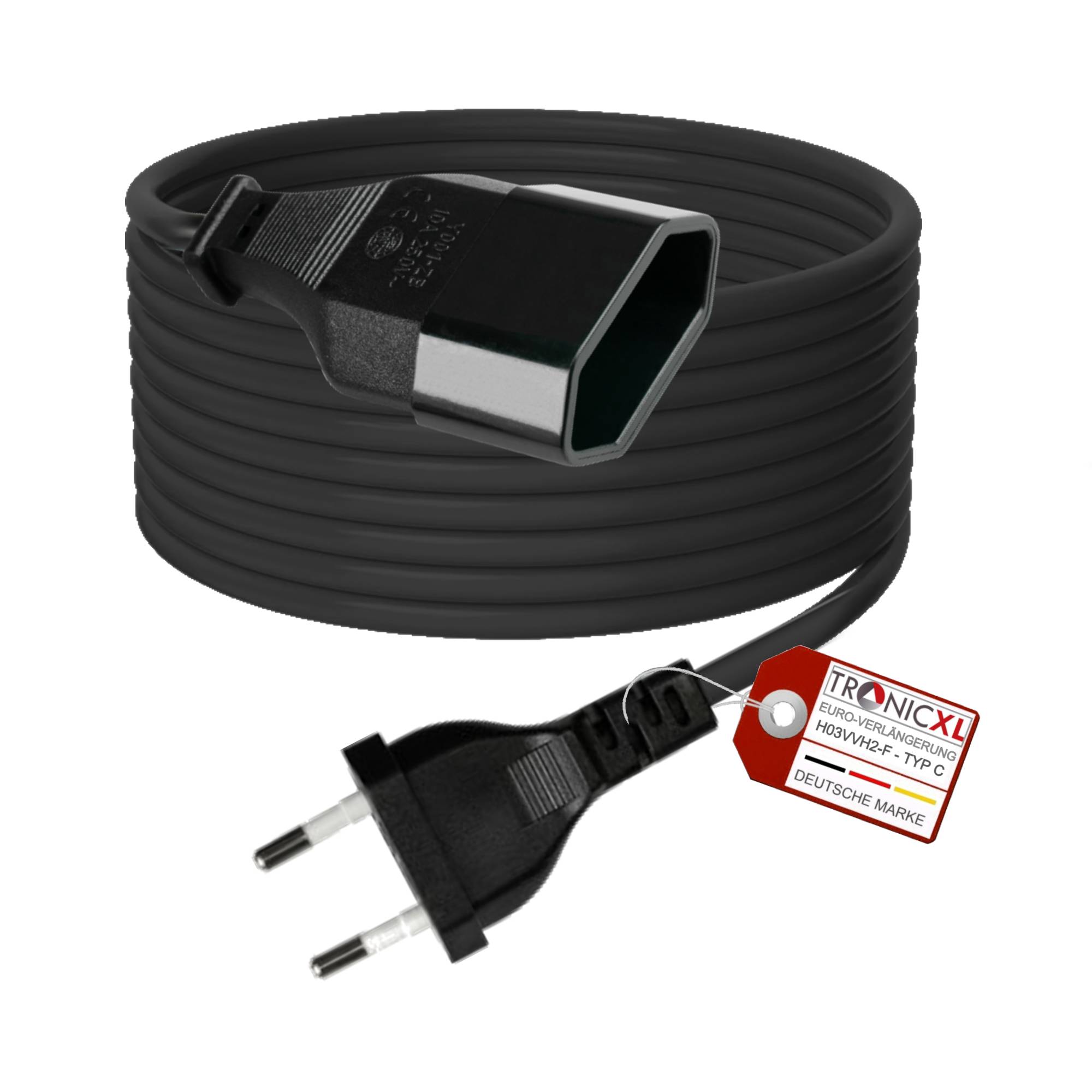2m Euro Verlängerungskabel Verlängerung Stromkabel schwarz Kabel Power