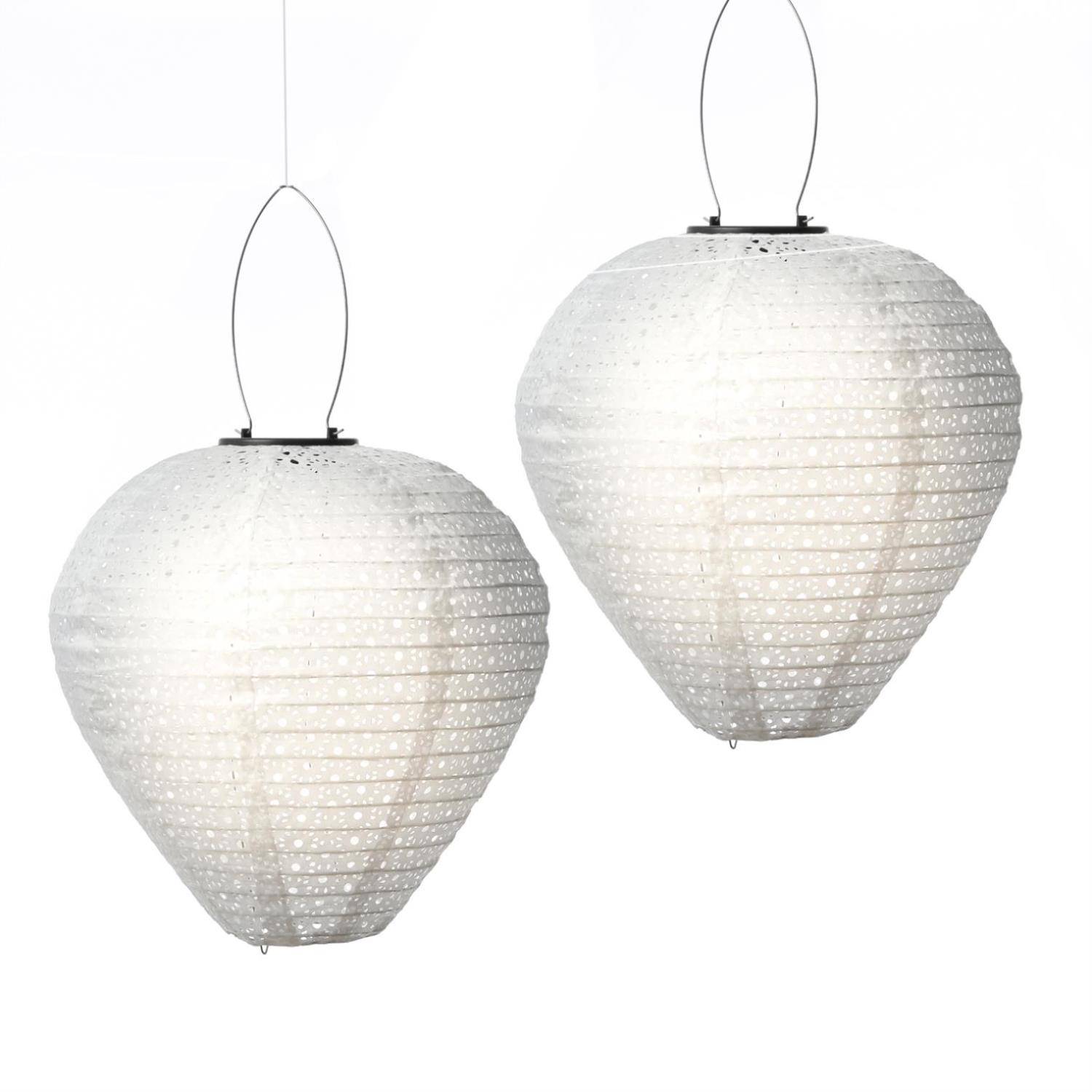 LED Solar Lampion Ballon Blumenmuster weiß 30cm Party Balkon Gartenlampion 2St.