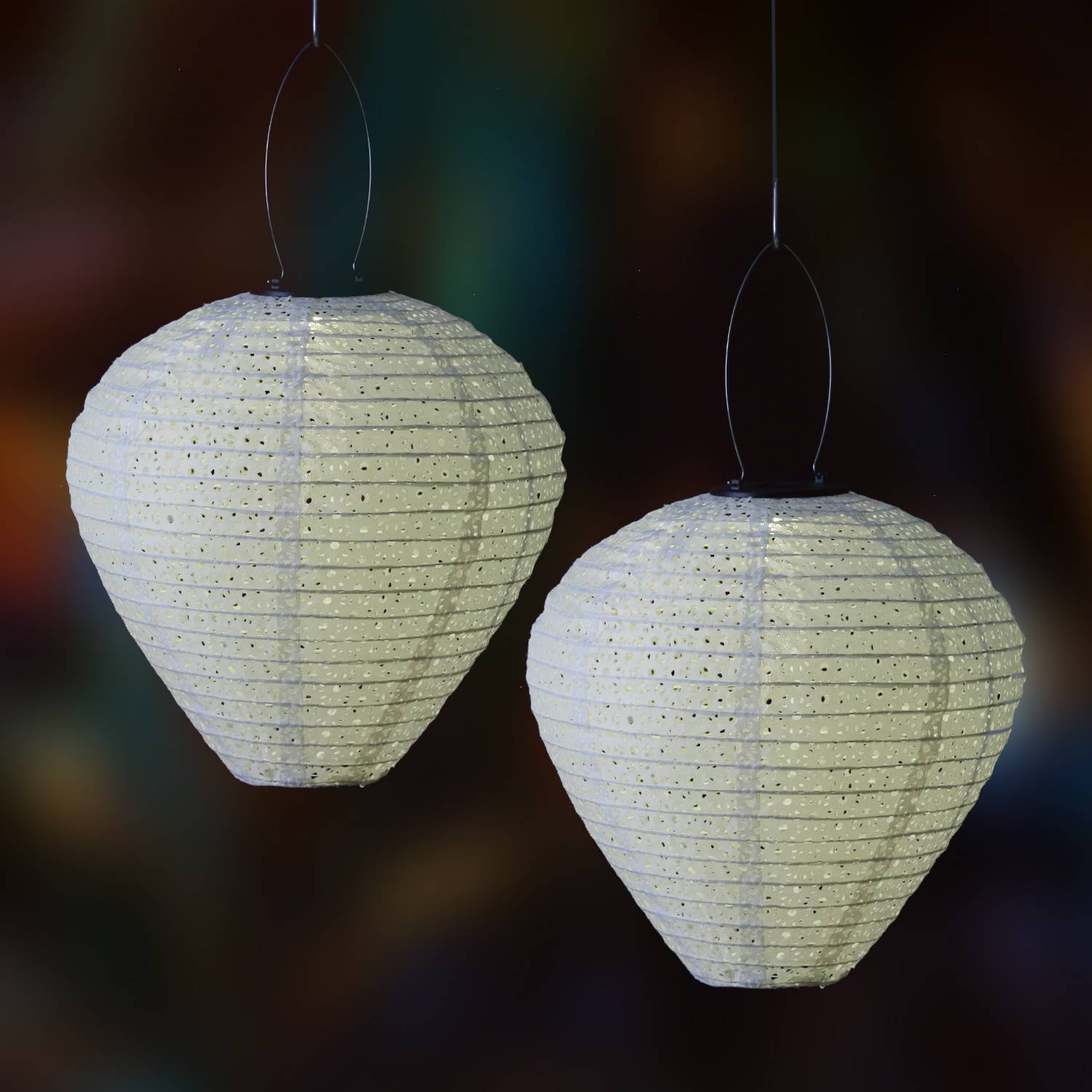 LED Solar Lampion Ballon Blumenmuster weiß 30cm Party Balkon Gartenlampion 2St.