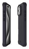 Schwarze Smartphone-Hülle von vorne und hinten gezeigt, mit erhöhten Kanten und seitlichen Knopfabdeckungen, die den Bildschirm und die Kamera des Telefons schützen.