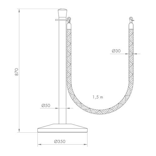 GUIL PST-CT2 - Seil mit Karabinerhaken für Absperrpfosten PST-41 (Länge: 1,50m) - schwarz