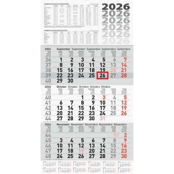 3-Monatskalender Wandkalender 30x58cm einteilig 2026