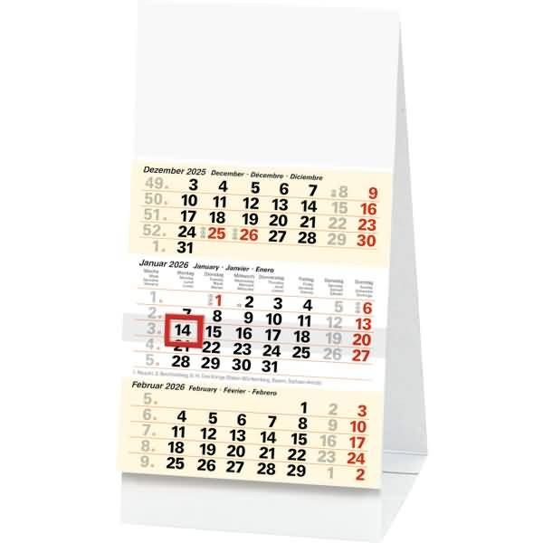 Dreimonats-Tischkalender 702 9,7x19cm 3 Monate/Seite 2026
