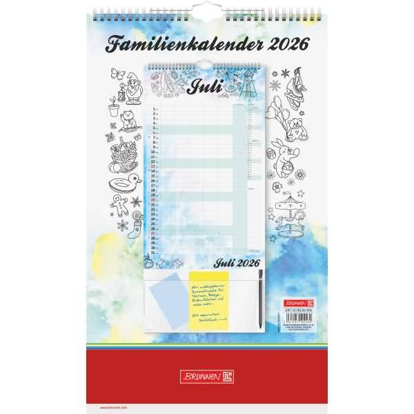 Familienkalender 25x41,5cm 1 Monat/Seite Aquarell 2026