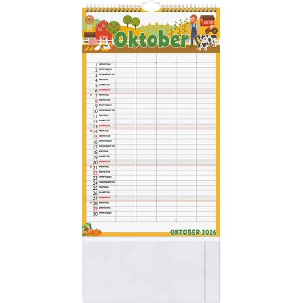 Familykalender 25x41,5cm Graphics 1 Monat/Seite 5 Spalten 2026