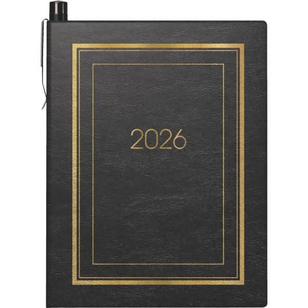 Taschenkalender 713 7,2x10,2cm 1 Woche/2 Seiten Kunststoff schwarz 2026