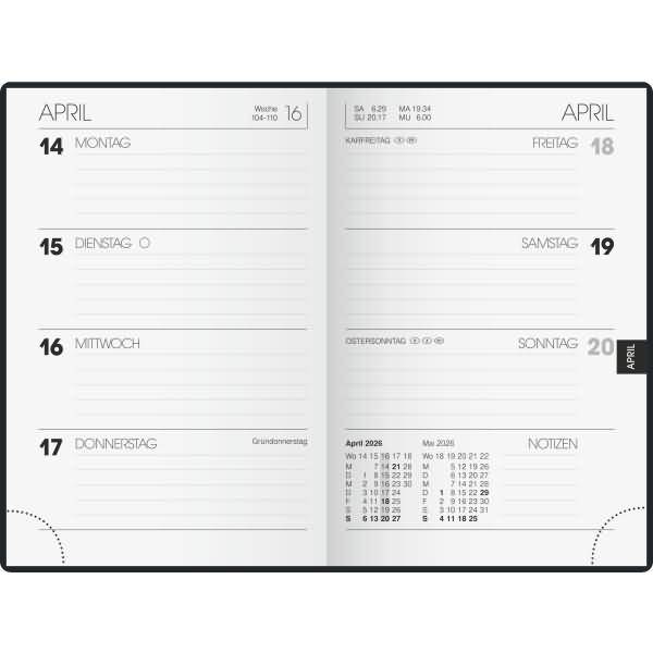 Taschenkalender 723 7,6x11,2cm 1 Woche/2 Seiten Kunststoff dunkelblau 2026