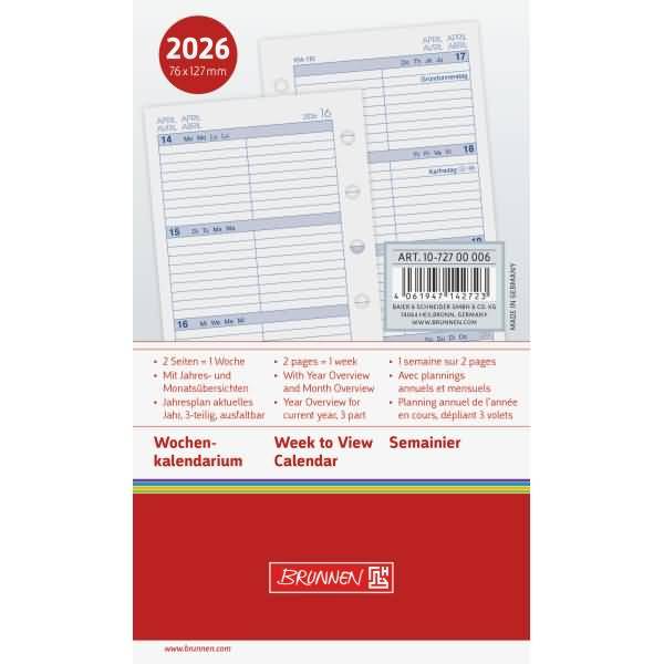 Wochenkalendarium 7,6x12,7cm 1 Woche/2 Seiten 2026