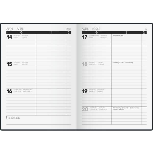 Taschenkalender 10x14cm 1 Woche/2 Seiten Kunststoff-Einband schwarz 2026