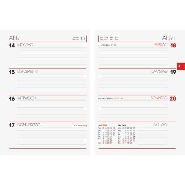 Kalendereinlage 731 für Ringbuch-Kalender 10x14cm 1 Woche/2 Seiten 2026