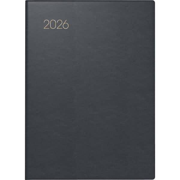 Taschenkalender 10x14cm 1 Woche/2 Seiten Leder schwarz 2026