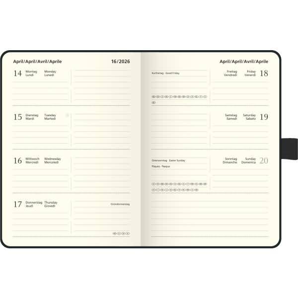 Taschenkalender Kompagon 10x14cm PU-Einband pink Kalendarium 2026