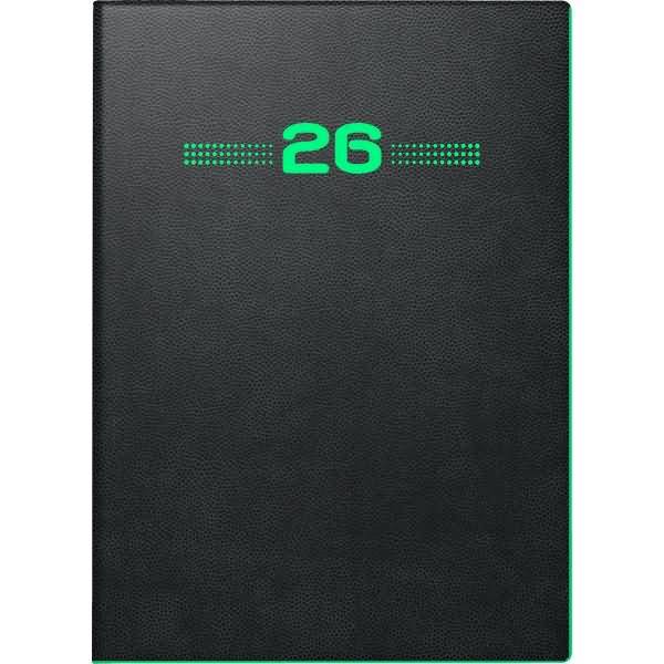Taschenkalender 736 10x14cm 1 Tag/Seite PU-Einband flexibel Neon schwarz 2026