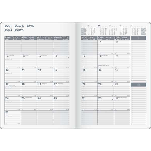 Buchkalender 739 Slimline 17x24cm 1 Monat/2 Seiten Baladek-Einband schwarz 2026