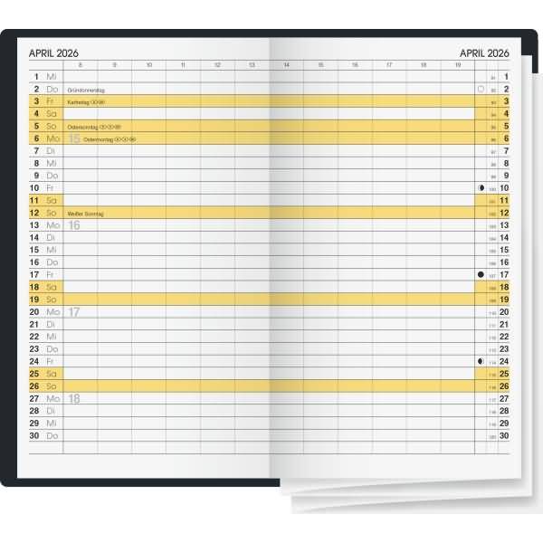 Taschenkalender 746 8,7x15,3cm 1 Monat/2 Seiten Kunststoff schwarz 2026