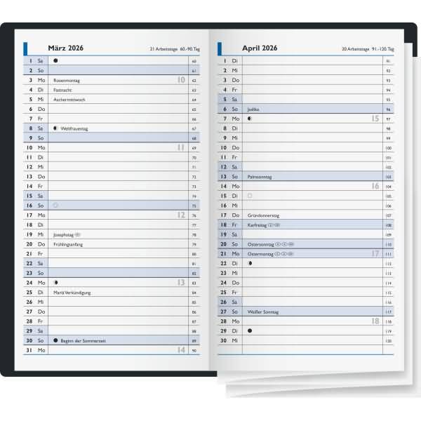 Faltkalender 748 8,7x15,3cm 1 Monat/Seite Kunststoff farbig sortiert 2026