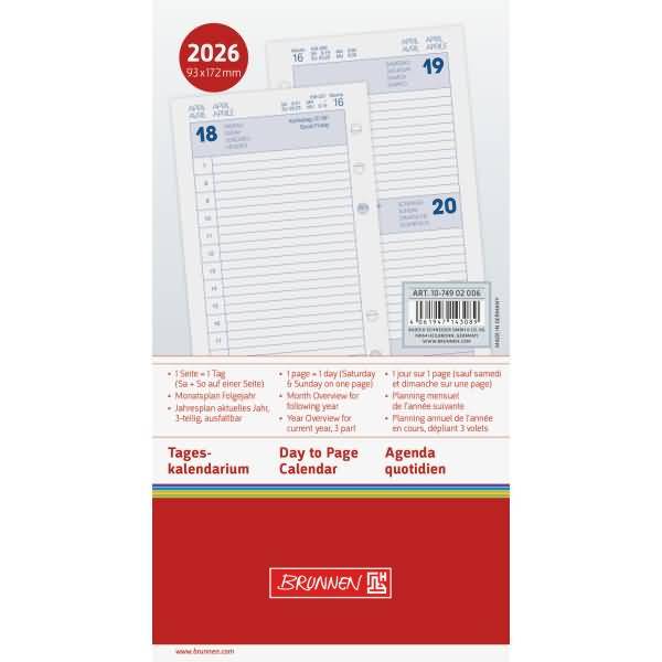 Tageskalendarium 1 Tag/Seite, Sa. + So. auf einer Seite 9,3x17,2 cm 2026