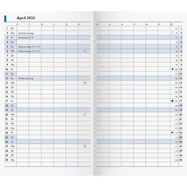 Ersatzkalendarium 750 Faltkalender 8,7x15,3cm 1 Monat/2 Seiten 2026