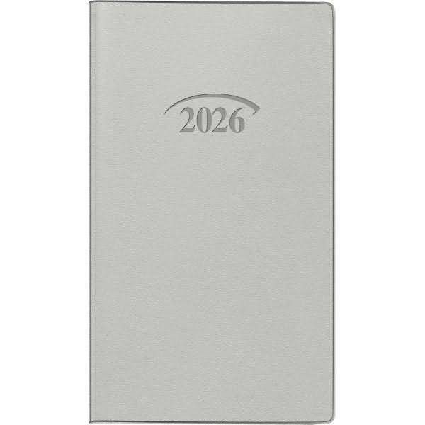 Taschenkalender 751 8,7x15,3cm 1 Monat/2 Seiten Kunststoffeinband silberfarben 2026