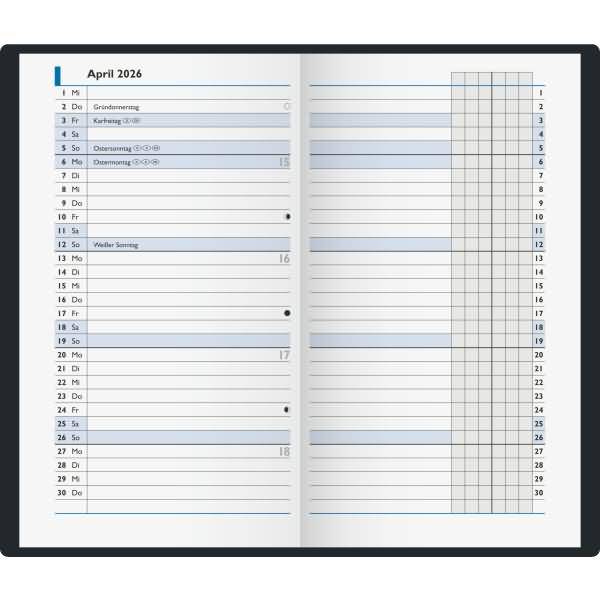 Taschenkalender 753 8,7x15,3cm 1 Monat/2 Seiten Karton braun 2026