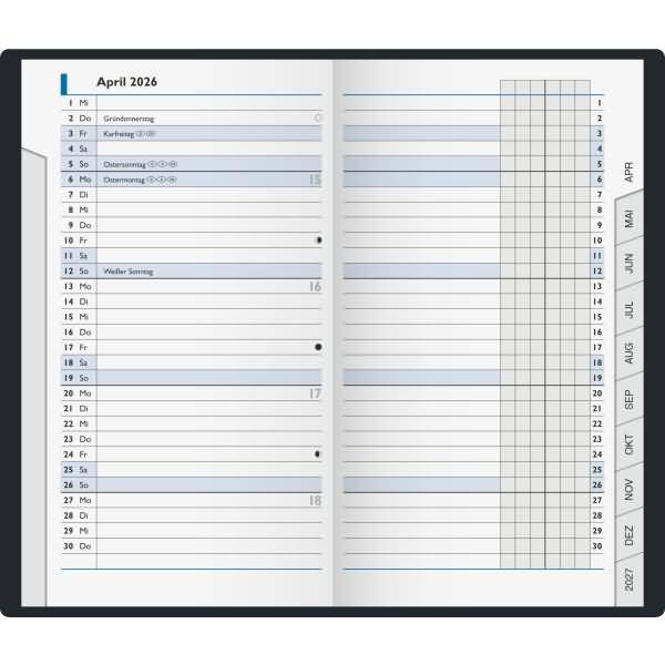 Taschenkalender 753 8,7x15,3cm 1 Monat/2 Seiten Kunststoff petrol 2026