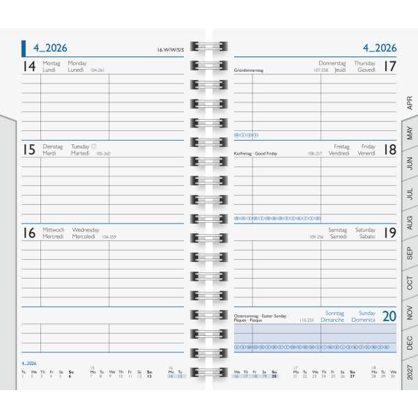 Ersatzkalendarium 756 8,7x15,3cm 1 Woche/2 Seiten Wire-O-Bindung 2026
