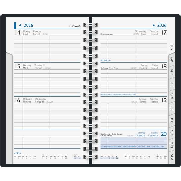 Taschenkalender 756 1 Woche/2 Seiten 8,7x15,3cm Leder schwarz 2026