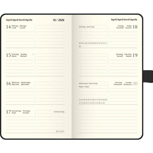 Taschenkalender 756 Kompagnon 8,7x15,3cm 1 Woche/2 Seiten Baladek schwarz 2026