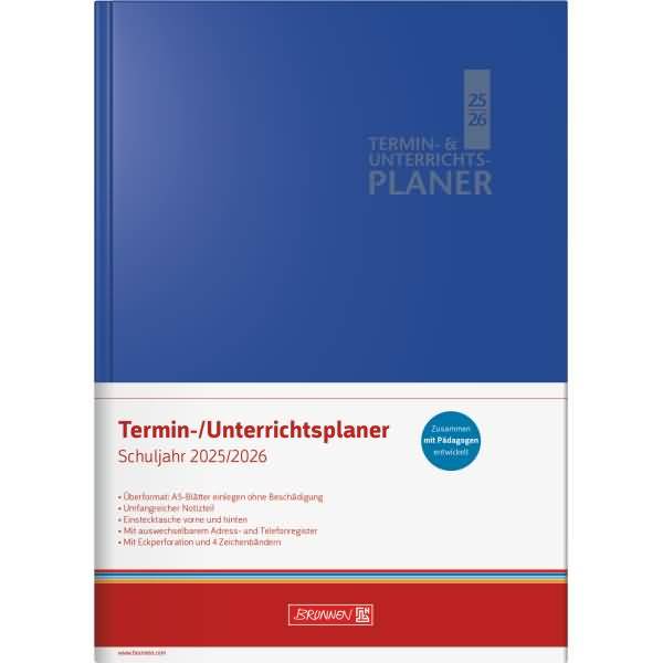 Lehrerkalender 1 Woche/2 Seiten 2025/2026 ca. A5 17x24cm Baladek blau