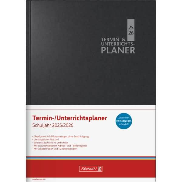 Lehrerkalender 1 Woche/2 Seiten 2025/2026 ca. A5 17x24cm Baladek schwarz
