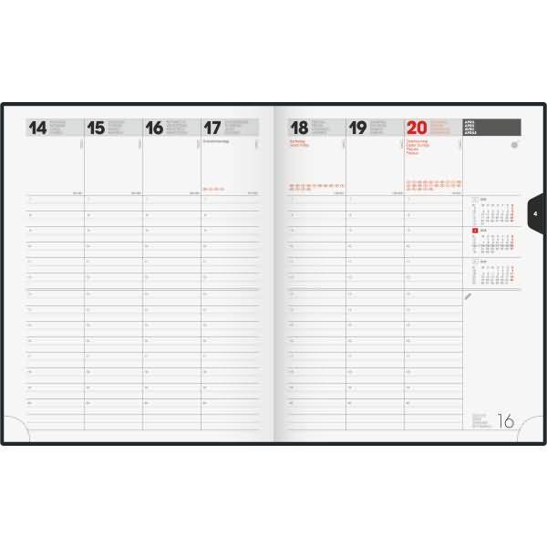 Buchkalender Manager Wt7 weektimer 21x26cm 1 Woche/2 Seiten Artistico Kunststoff schwarz 2026