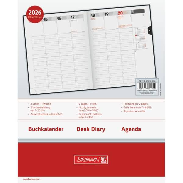 Buchkalender Manager Wt7 weektimer 21x26cm 1 Woche/2 Seiten Soft-Einband schwarz 2026