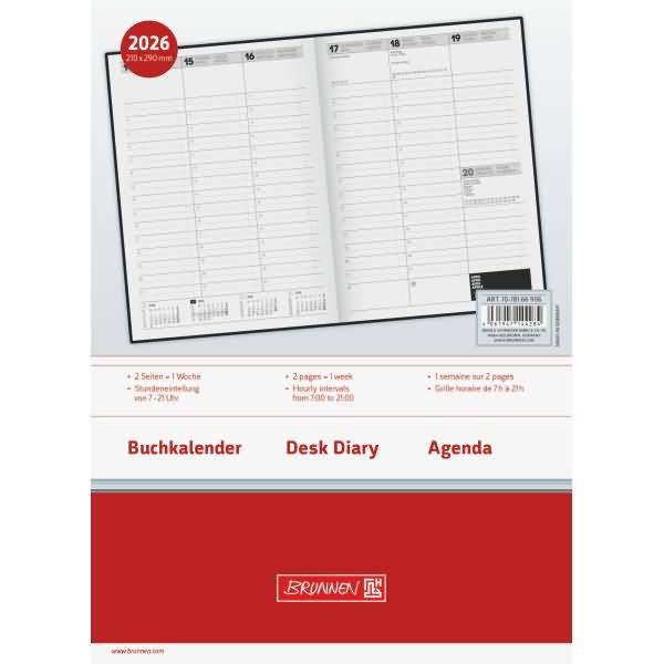 Buchkalender 781 1 Woche/2 Seiten 21x29,7cm A4 Baladek-Einband schwarz 2026