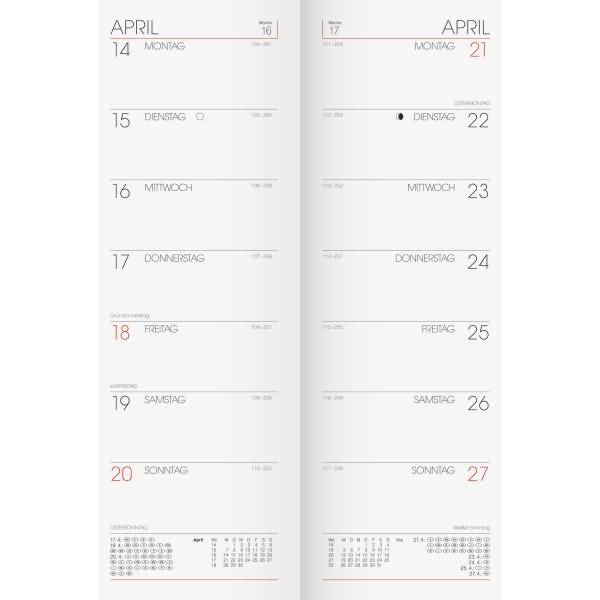 Vormerkkalender 782 10x29,7cm 1 Woche/Seite Karton rot 2026