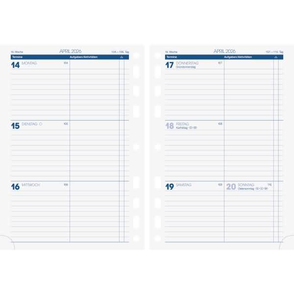 Wochenkalendarium 14,8x20,8cm A5 1 Woche/2 Seiten 2026