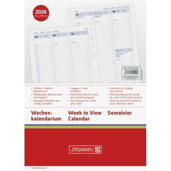 Wochenkalendarium (Spaltenform) 14,8x20,8cm A5 1 Woche/2 Seiten 2026