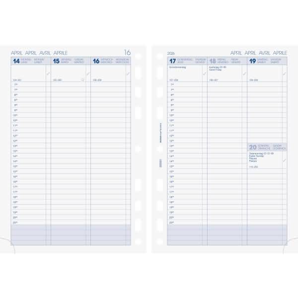 Wochenkalendarium (Spaltenform) 14,8x20,8cm A5 1 Woche/2 Seiten 2026