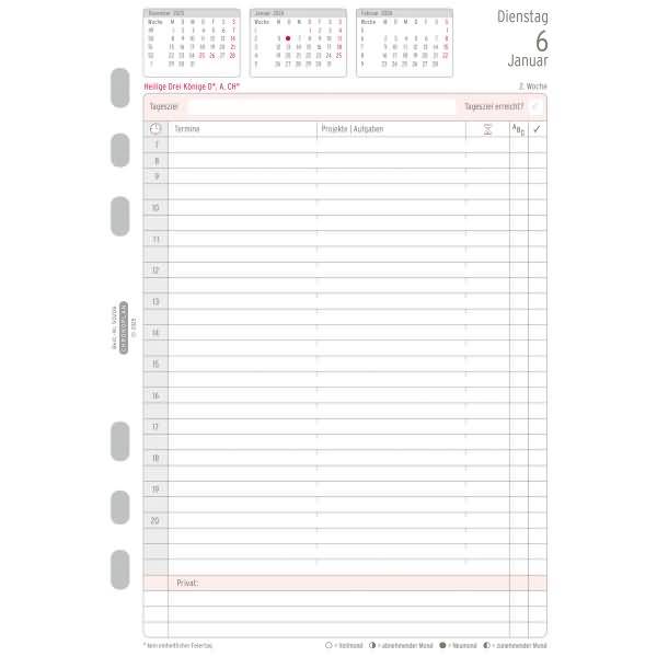 Jahres-Set A5 Kalendarium 2026 Anordnung in Spalten A5 weiß