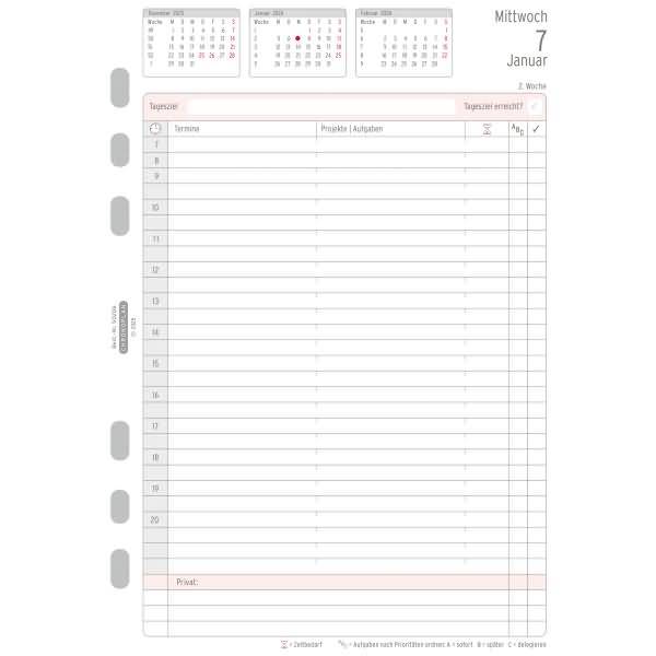 Jahres-Set A5 Kalendarium 2026 Anordnung in Spalten A5 weiß