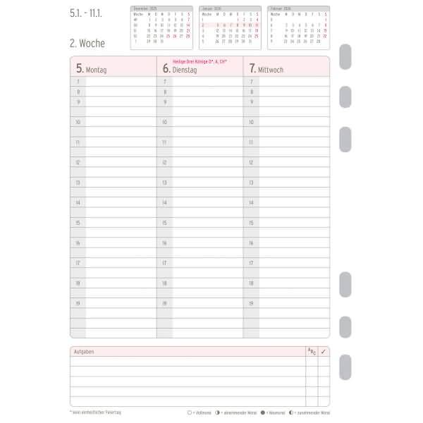 Wochenplan A5 1 Woche/2 Seiten Kalendarium 2026