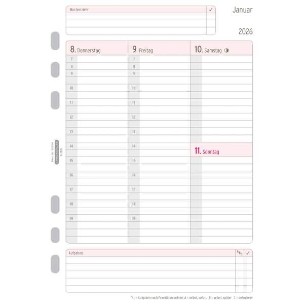 Wochenplan A5 1 Woche/2 Seiten Kalendarium 2026