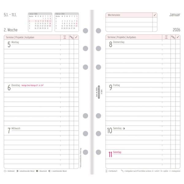 Wochenplan A6 Midi 1 Woche/2 Seiten Kalendarium 2026