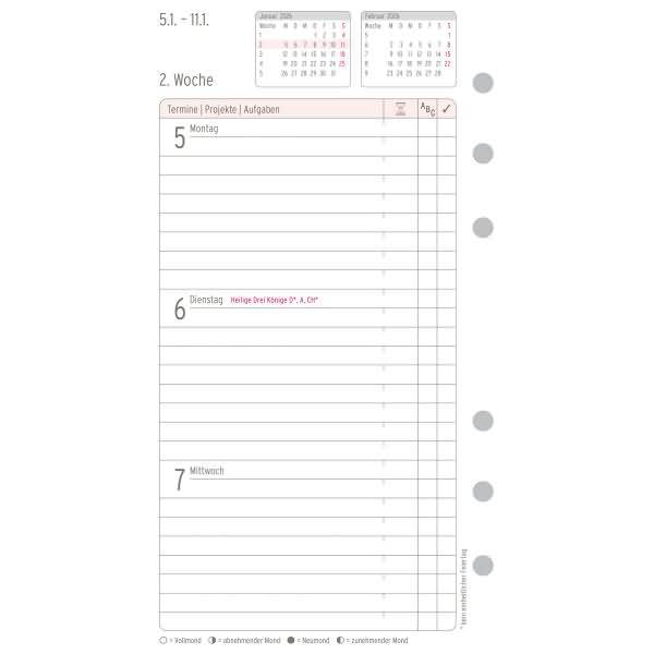 Wochenplan A6 Midi 1 Woche/2 Seiten Kalendarium 2026
