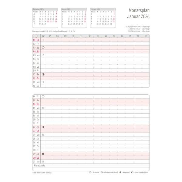 Brieftaschenplaner A5 102g/qm Kalendarium 2026